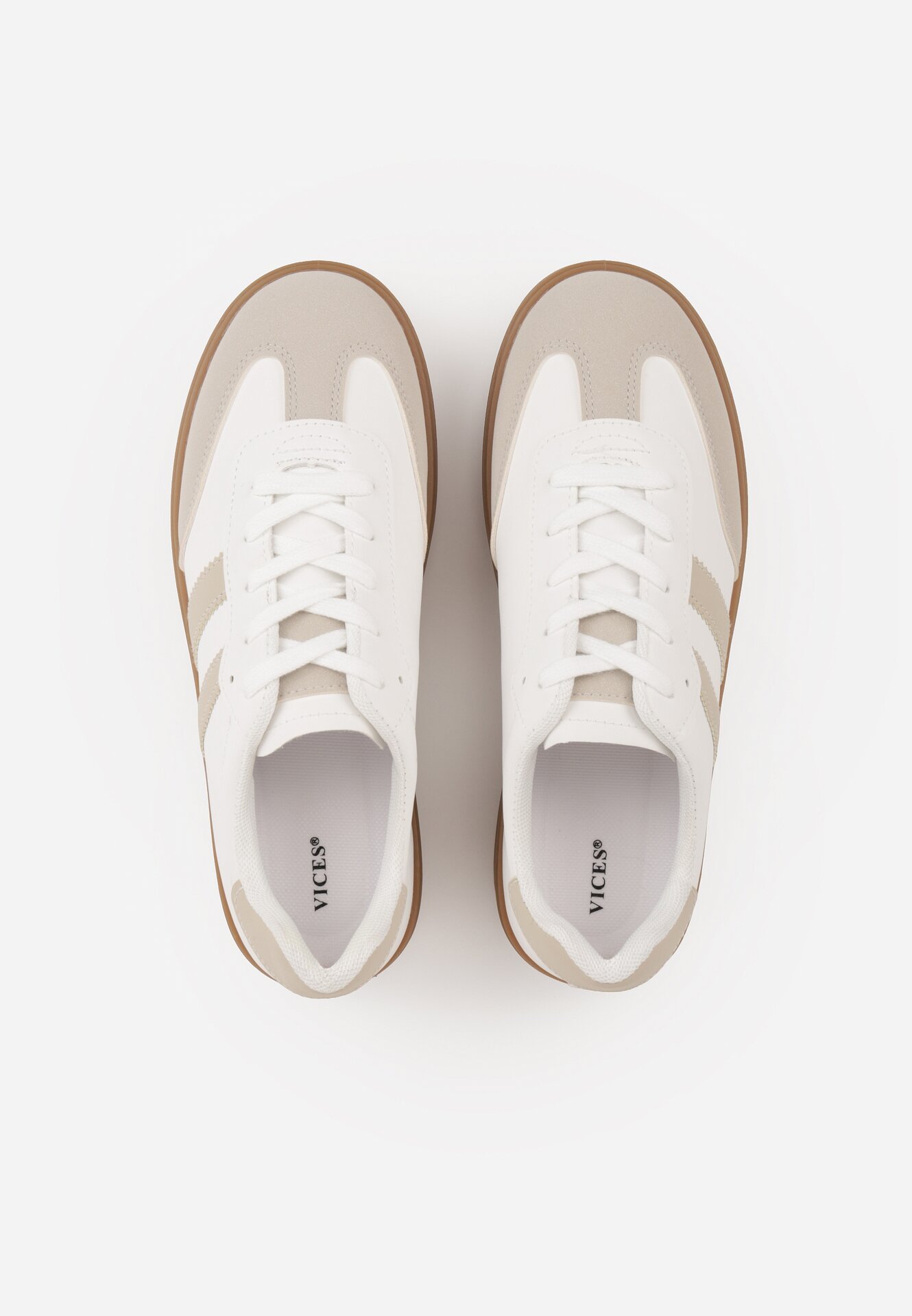 Beżowo-Białe Sneakersy w Stylu Tenisówek z Geometrycznym Wzorem Avelresil