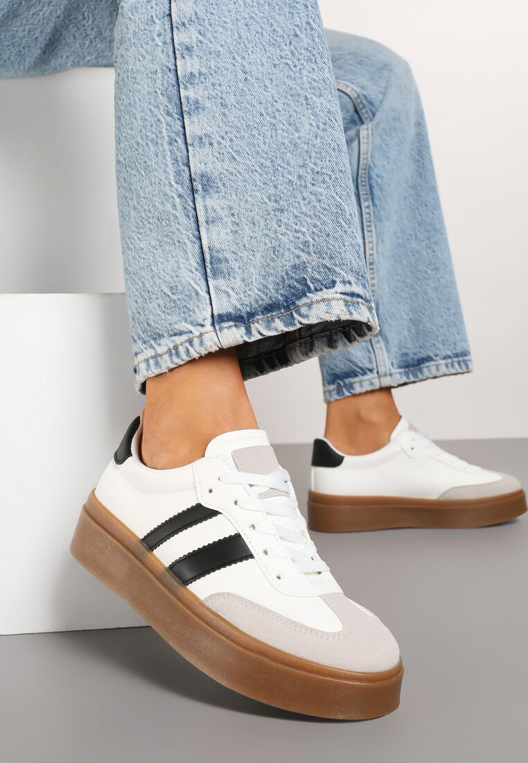 Biało-Czarne Sneakersy w Stylu Tenisówek z Geometrycznym Wzorem Avelresil
