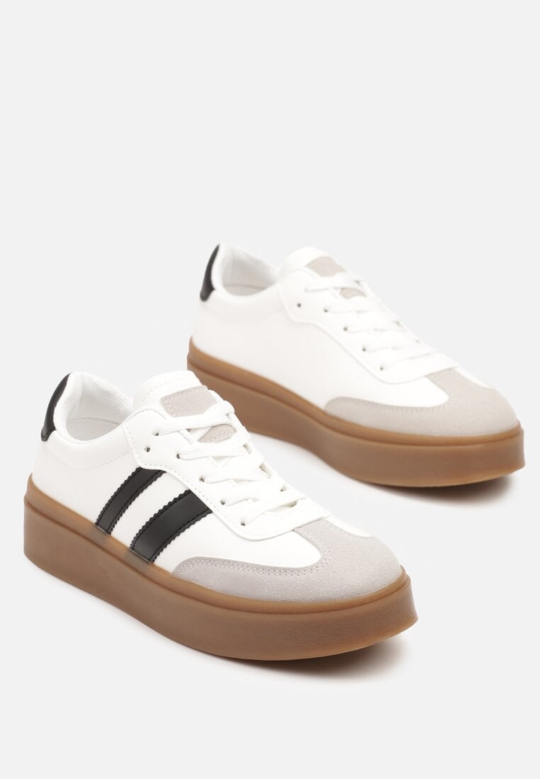Biało-Czarne Sneakersy w Stylu Tenisówek z Geometrycznym Wzorem Avelresil