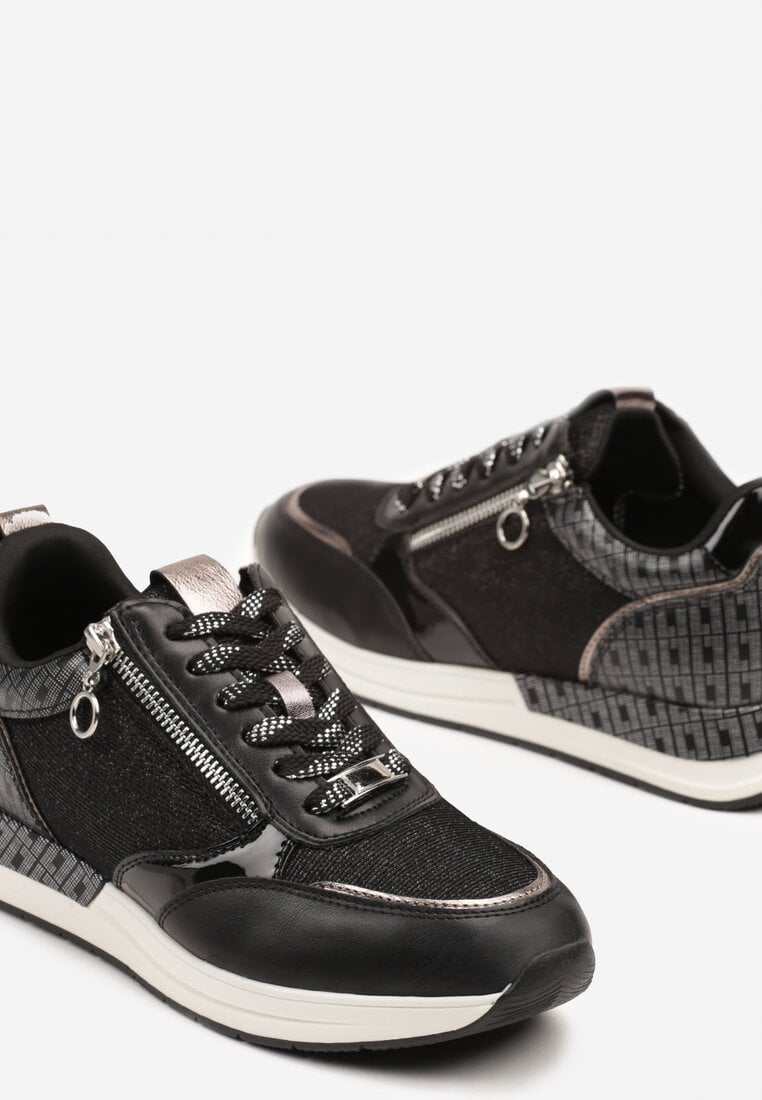 Czarne Sneakersy z Ozdobnym Suwakiem i Skórzaną Wkładką Hanviera