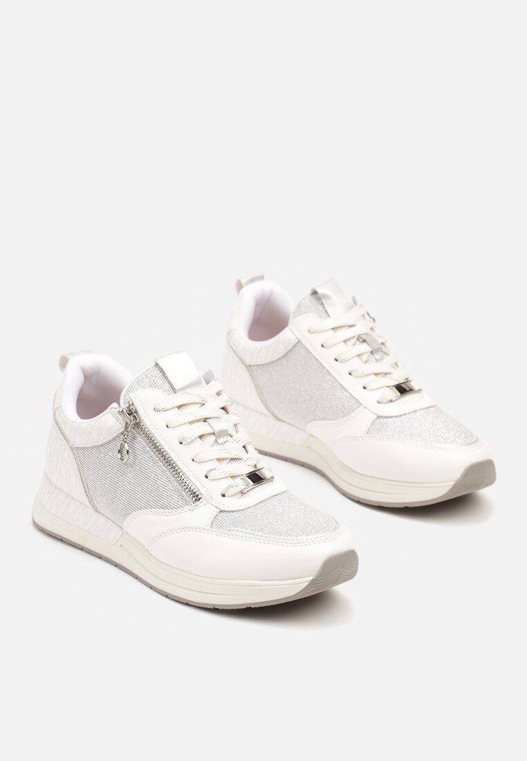 Białe Sneakersy z Ozdobnym Suwakiem i Skórzaną Wkładką Hanviera