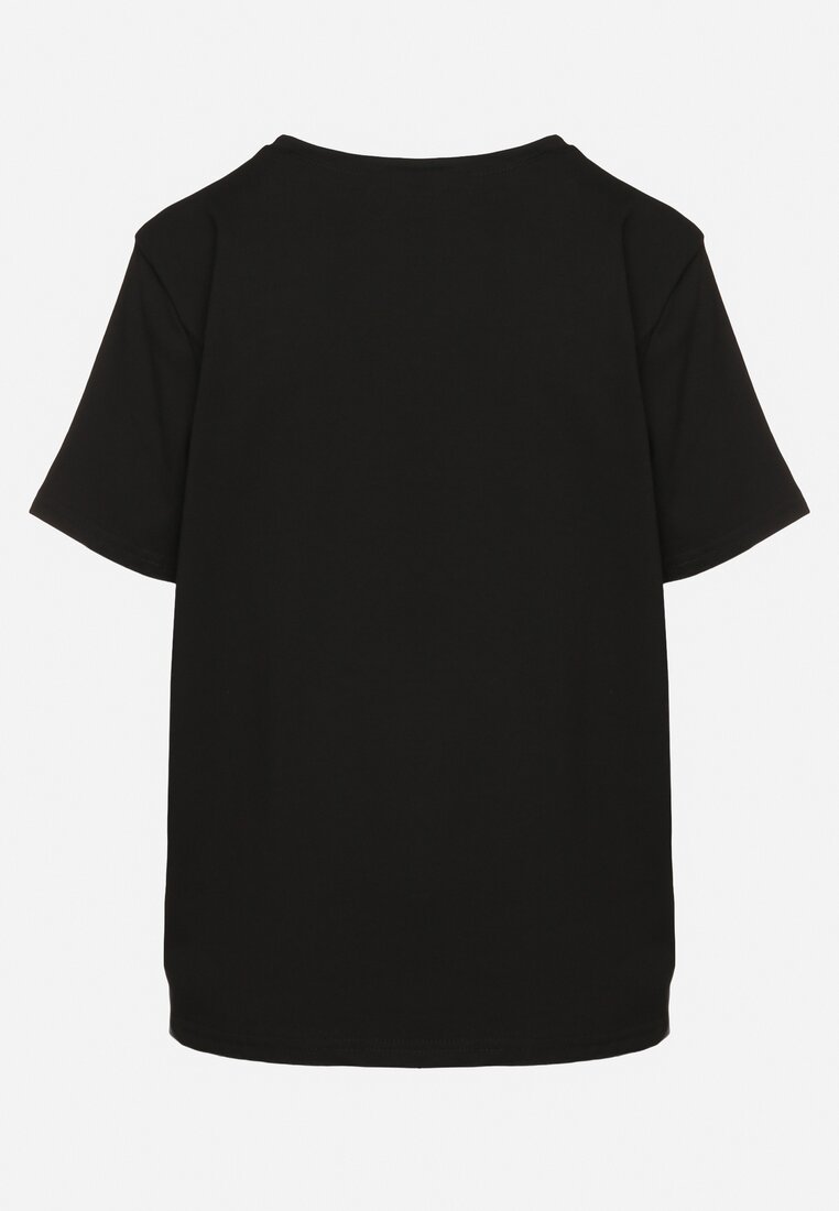 Czarny T-shirt z Bawełny Ozdobiony Kwiatami Marionis