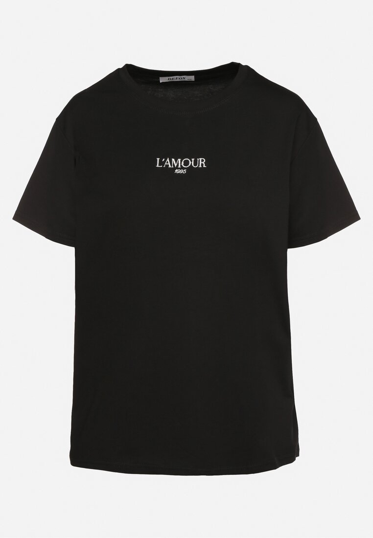 Czarny T-shirt z Bawełny Ozdobiony Napisem Marivorra