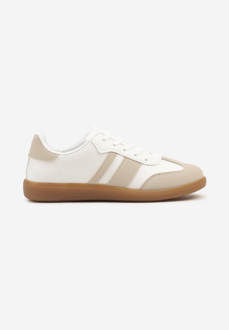 Beżowo-Białe Sneakersy Tenisówki z Ozdobnymi Paskami Danavin