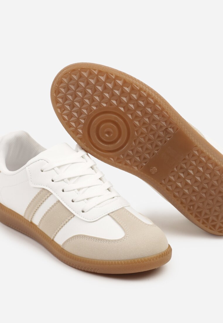 Beżowo-Białe Sneakersy Tenisówki z Ozdobnymi Paskami Danavin