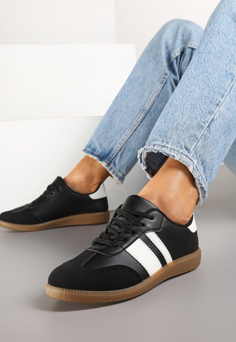 Czarne Sneakersy Tenisówki z Ozdobnymi Paskami Danavin