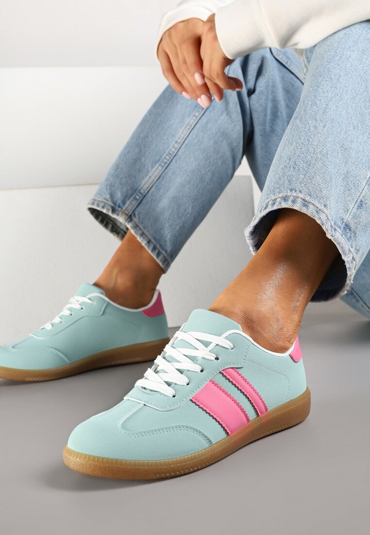 Jasnozielone Sneakersy Tenisówki z Ozdobnymi Paskami Danavin