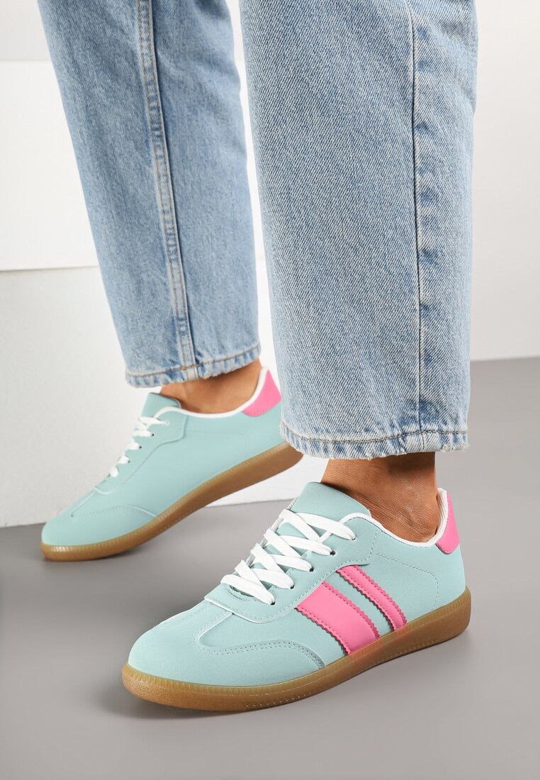 Jasnozielone Sneakersy Tenisówki z Ozdobnymi Paskami Danavin