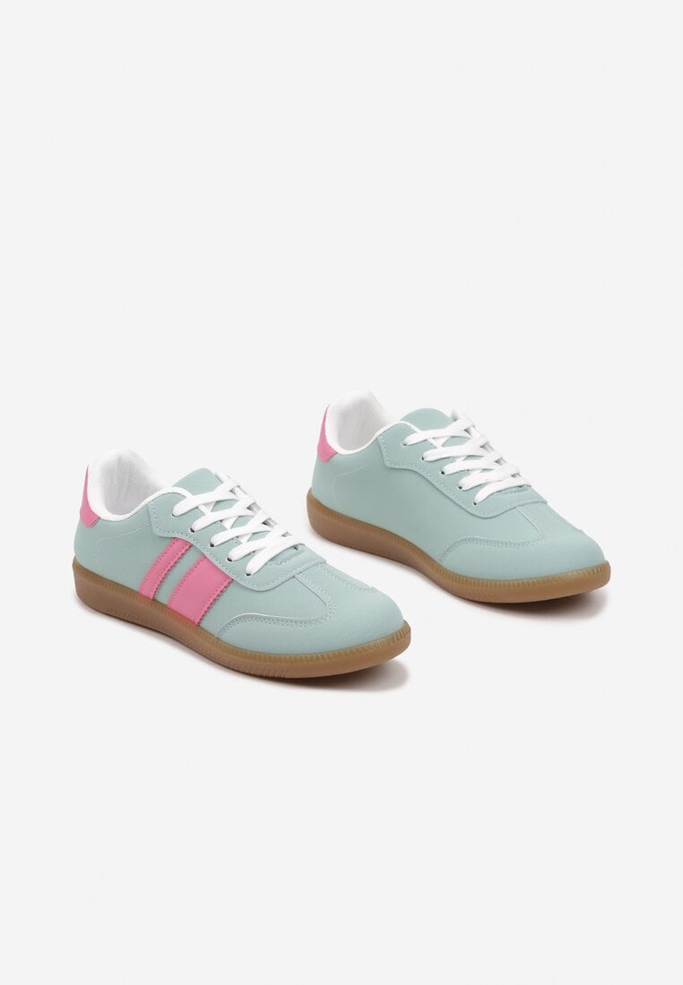Jasnozielone Sneakersy Tenisówki z Ozdobnymi Paskami Danavin