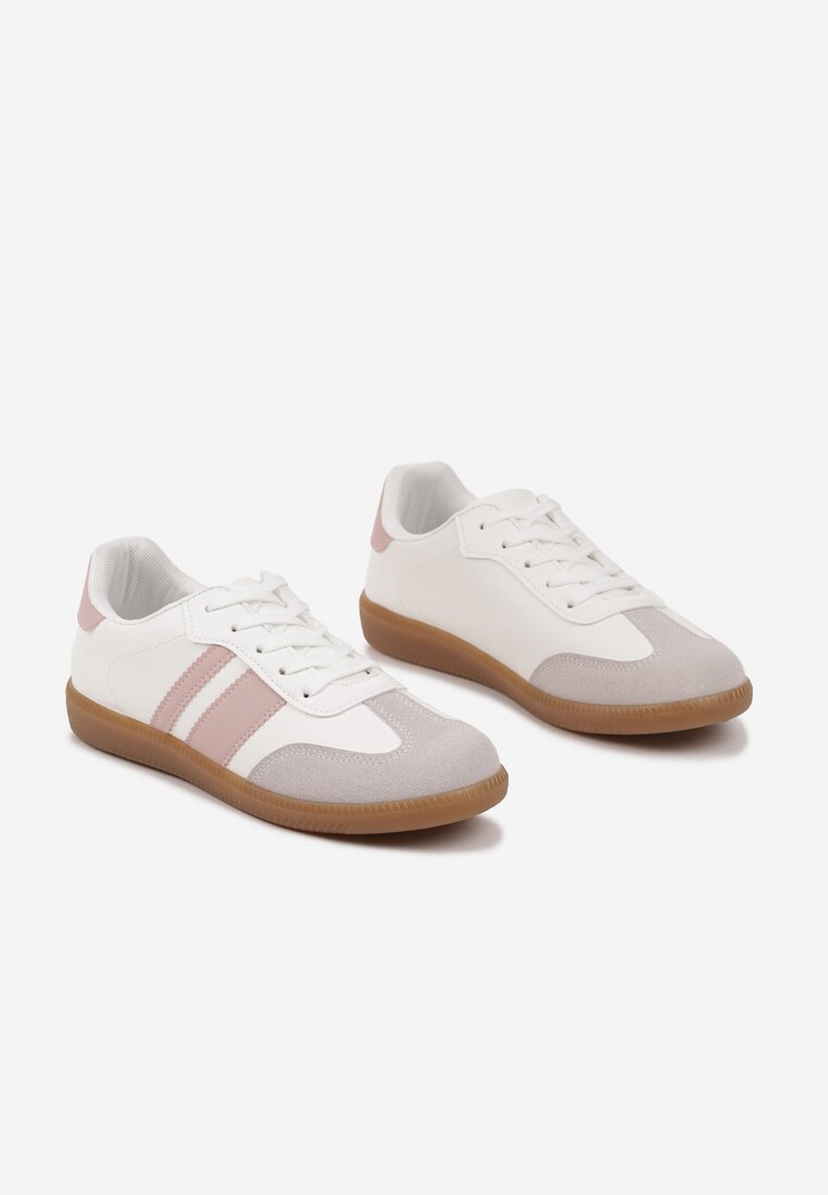 Biało-Różowe Sneakersy Tenisówki z Ozdobnymi Paskami Danavin