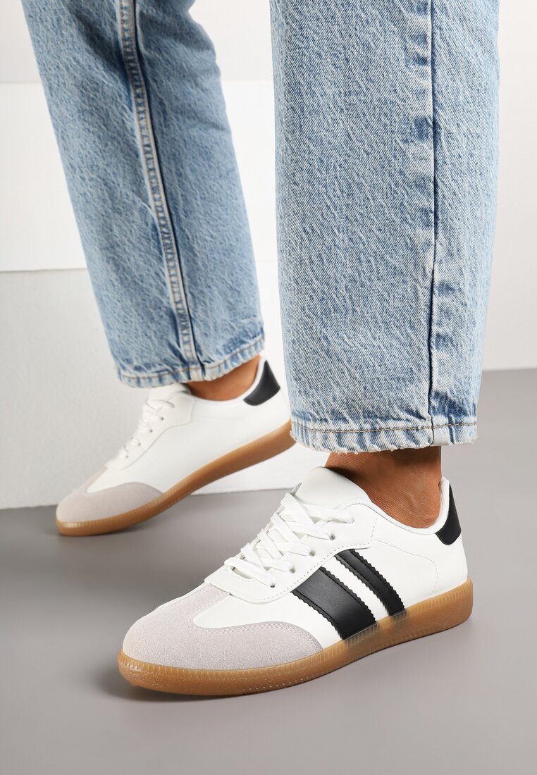 Biało-Czarne Sneakersy Tenisówki z Ozdobnymi Paskami Danavin