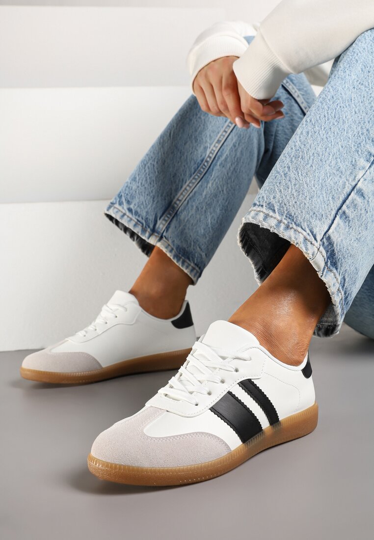 Biało-Czarne Sneakersy Tenisówki z Ozdobnymi Paskami Danavin