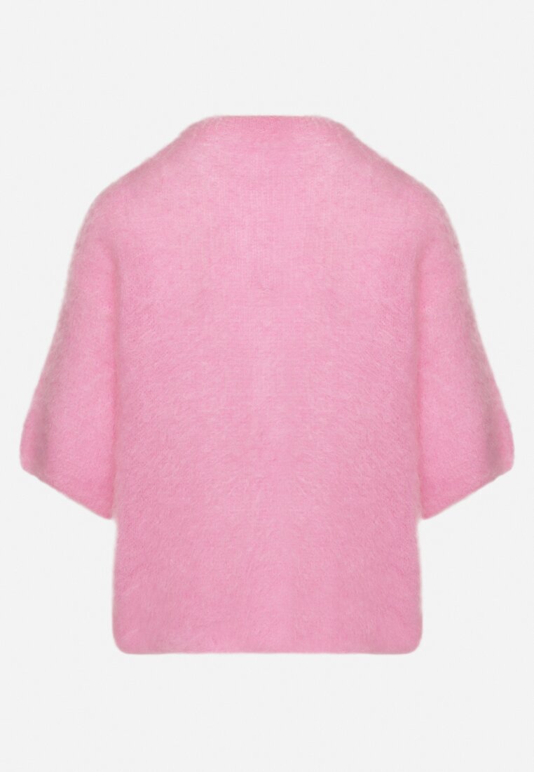 Różowy Moherowy Sweter o Kroju Nietoperza z Rękawami 3/4 Eleanira