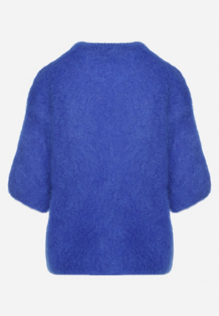 Niebieski Moherowy Sweter o Kroju Nietoperza z Rękawami 3/4 Eleanira