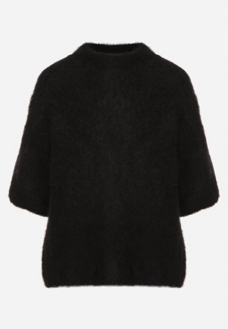 Czarny Moherowy Sweter o Kroju Nietoperza z Rękawami 3/4 Eleanira