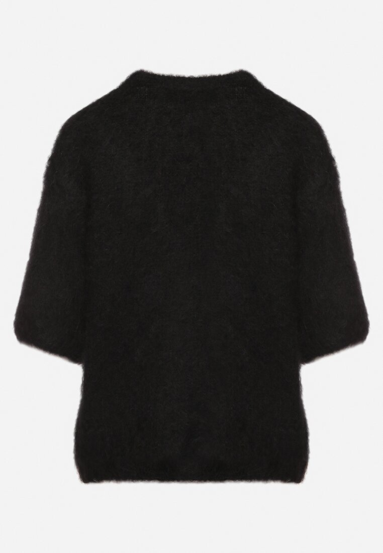 Czarny Moherowy Sweter o Kroju Nietoperza z Rękawami 3/4 Eleanira