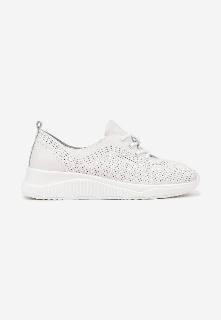 Białe Skórzane Sneakersy Ozdobione Perforacją ze Skórzaną Wkładką Rivlotis
