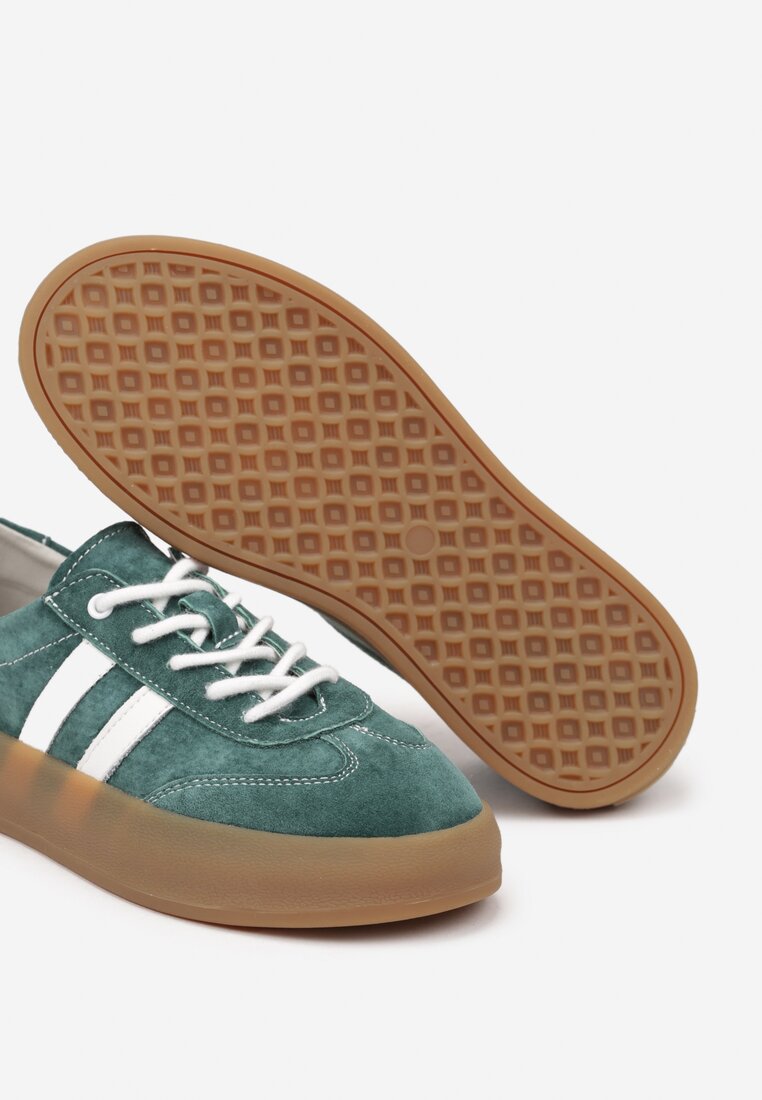 Ciemnozielone Skórzane Sneakersy w Stylu Kultowych Tenisówek Rerionelle