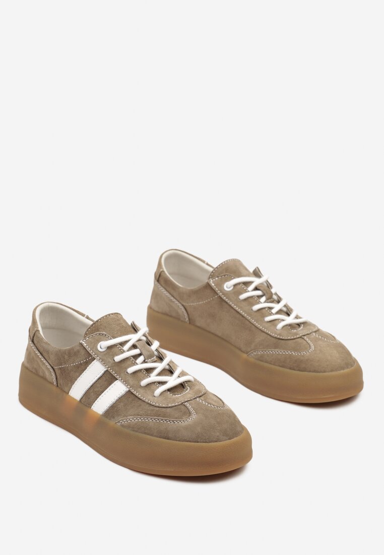 Ciemnobeżowe Skórzane Sneakersy w Stylu Kultowych Tenisówek Rerionelle