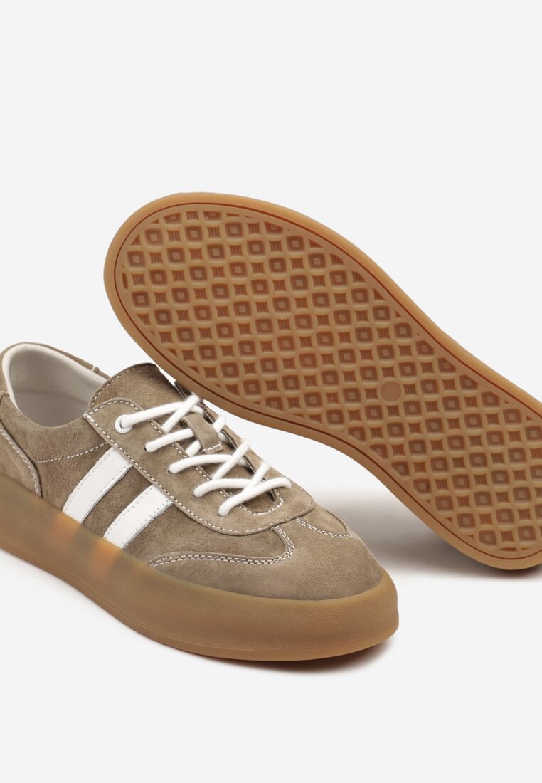 Ciemnobeżowe Skórzane Sneakersy w Stylu Kultowych Tenisówek Rerionelle
