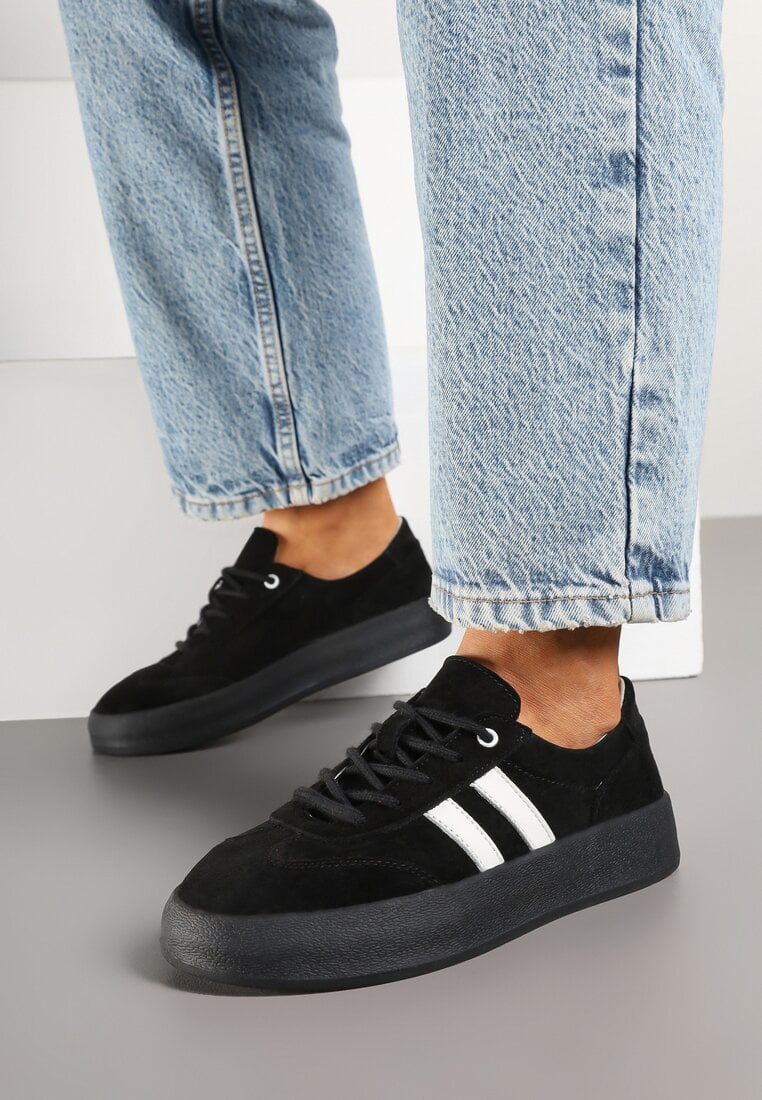 Czarne Skórzane Sneakersy w Stylu Kultowych Tenisówek Rerionelle