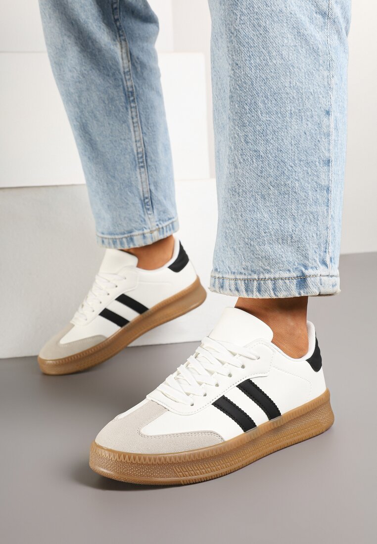Biało-Czarne Sneakersy na Grubej Podeszwie z Ozdobnymi Paskami Neveletta