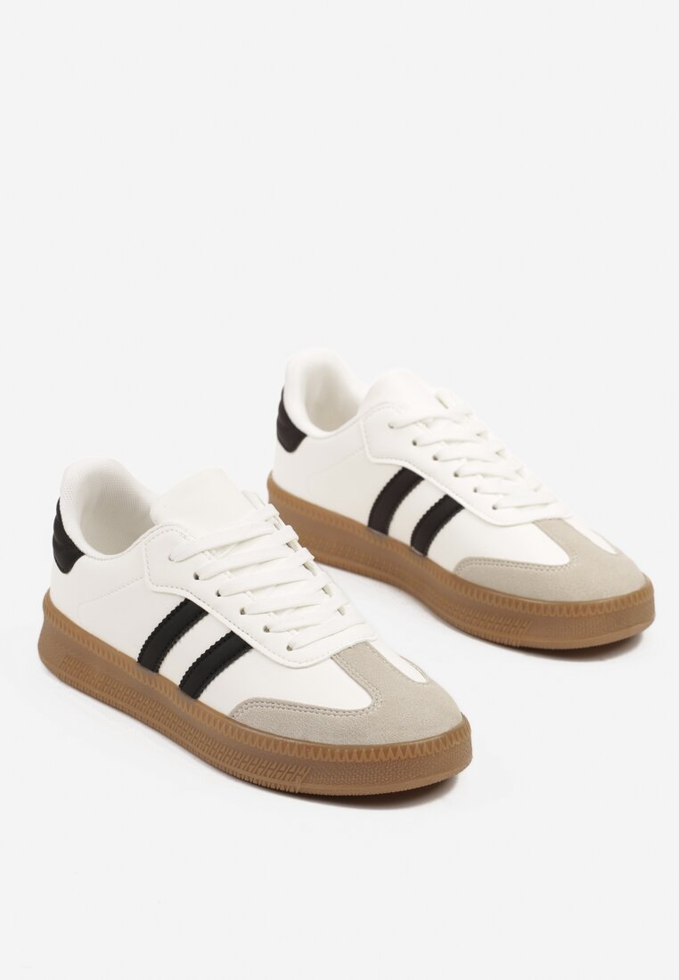 Biało-Czarne Sneakersy na Grubej Podeszwie z Ozdobnymi Paskami Neveletta