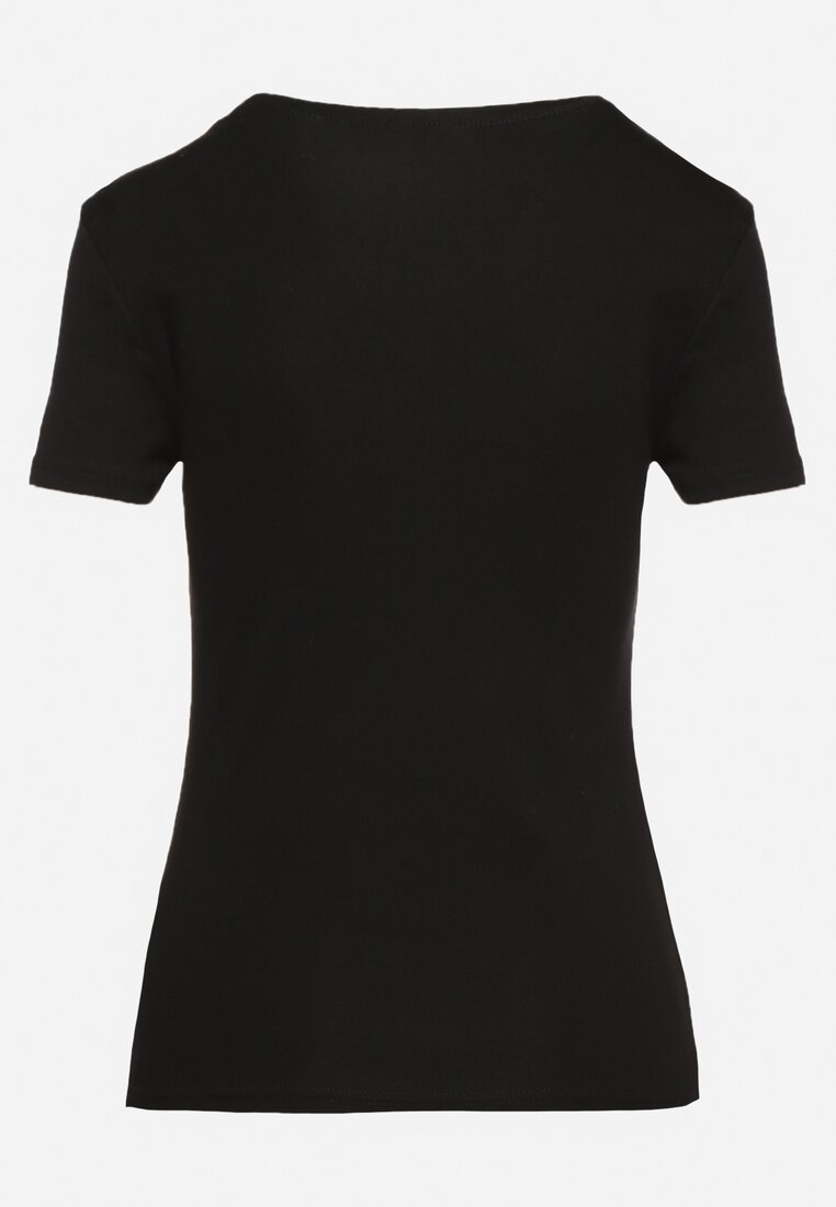 Czarny Bawełniany T-shirt z Metalicznym Napisem Xalaviel