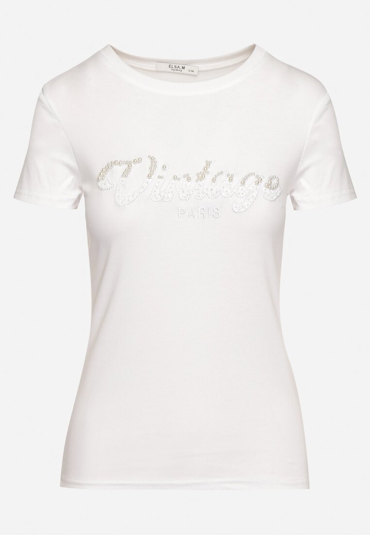 Biały Bawełniany T-shirt z Metalicznym Napisem Xalaviel
