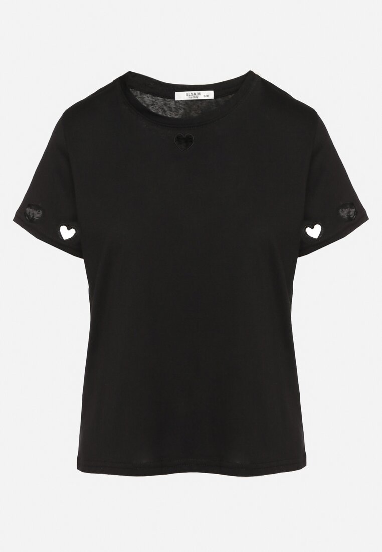 Czarny T-shirt z Bawełny z Motywem Serc Isvivis