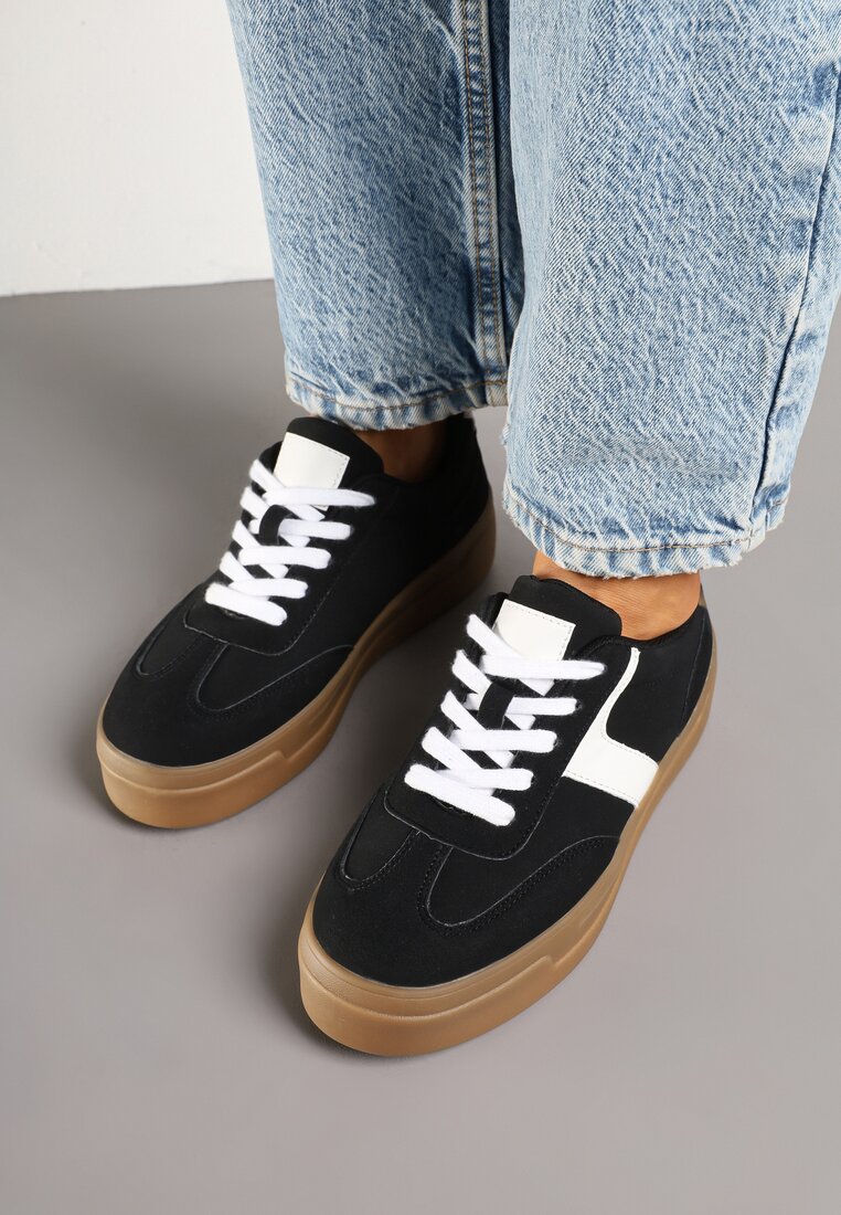 Czarne Sneakersy Typu Klasyczne Tenisówki na Grubej Podeszwie Hanistra