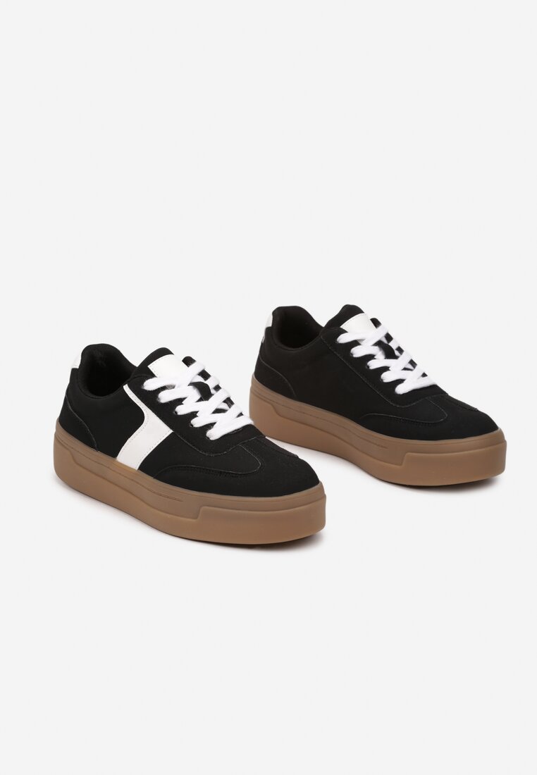 Czarne Sneakersy Typu Klasyczne Tenisówki na Grubej Podeszwie Hanistra