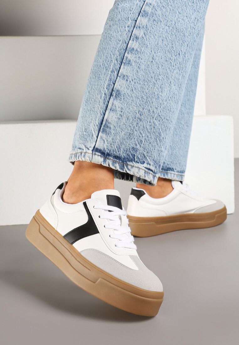 Biało-Czarne Sneakersy Typu Klasyczne Tenisówki na Grubej Podeszwie Hanistra