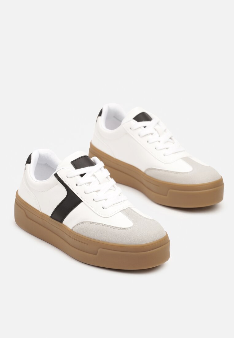 Biało-Czarne Sneakersy Typu Klasyczne Tenisówki na Grubej Podeszwie Hanistra