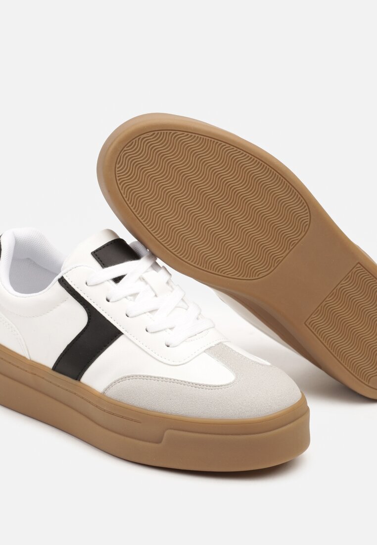 Biało-Czarne Sneakersy Typu Klasyczne Tenisówki na Grubej Podeszwie Hanistra