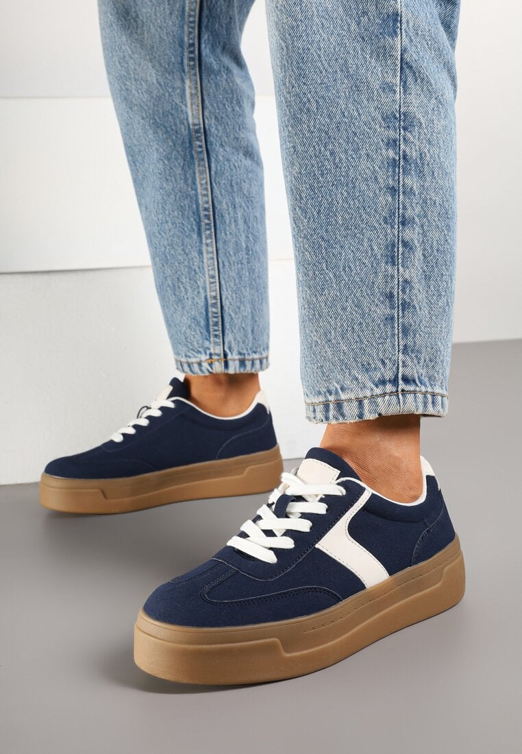 Granatowe Sneakersy Typu Klasyczne Tenisówki na Grubej Podeszwie Hanistra