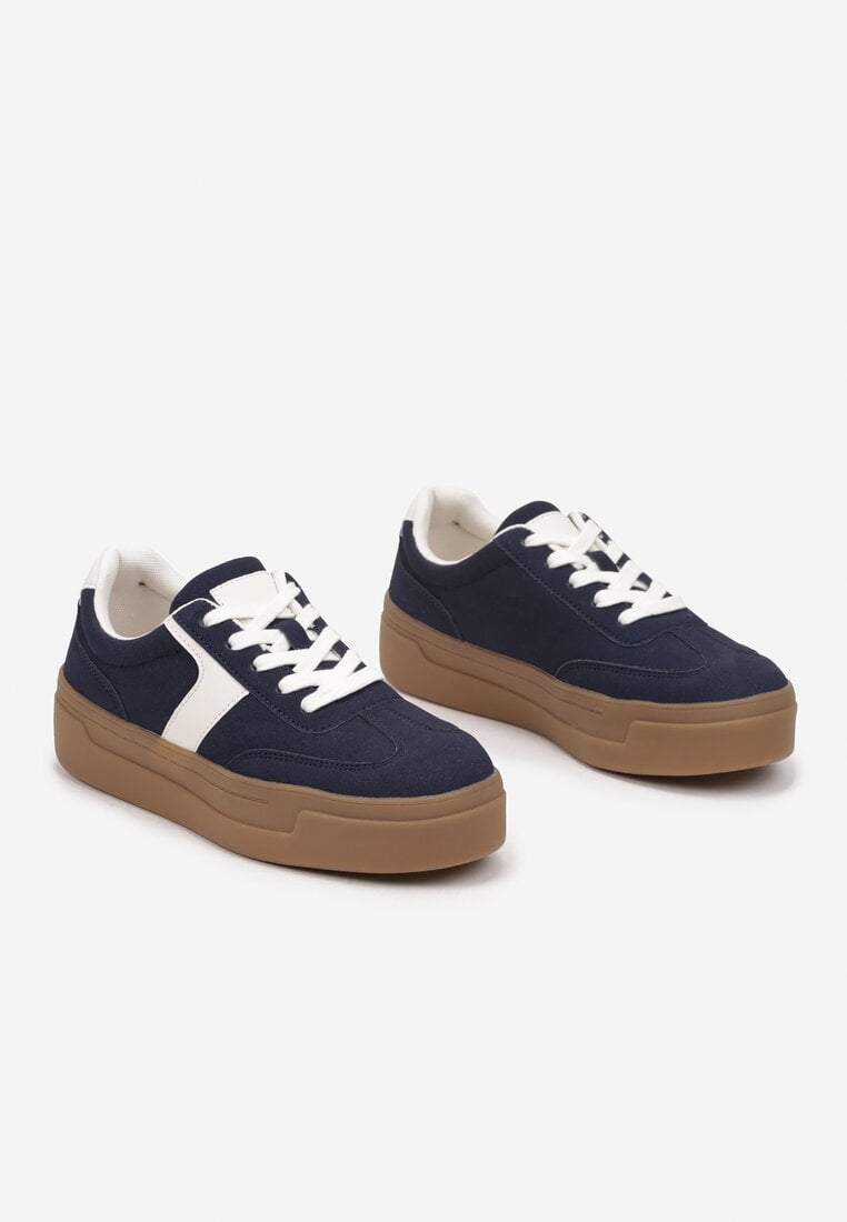 Granatowe Sneakersy Typu Klasyczne Tenisówki na Grubej Podeszwie Hanistra