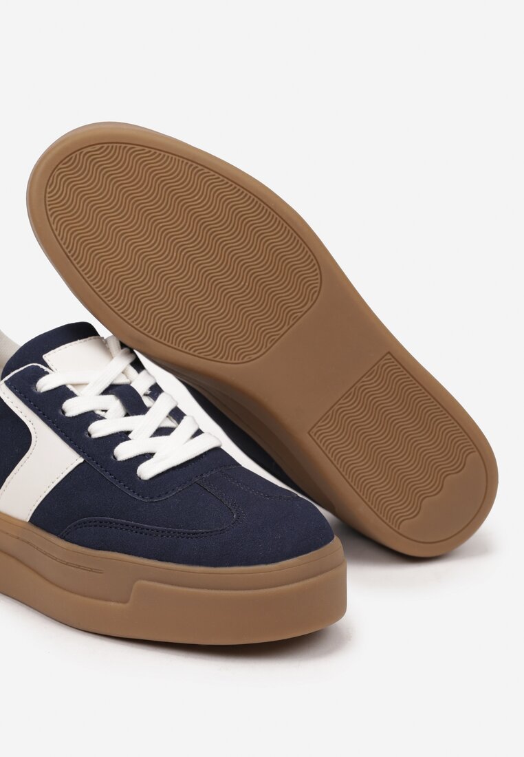 Granatowe Sneakersy Typu Klasyczne Tenisówki na Grubej Podeszwie Hanistra