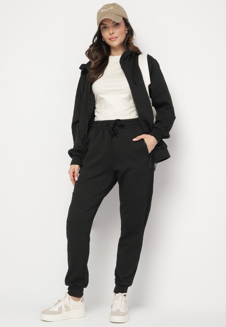 Czarny Komplet Dresowy Bluza z Kapturem i Joggery Rerialda