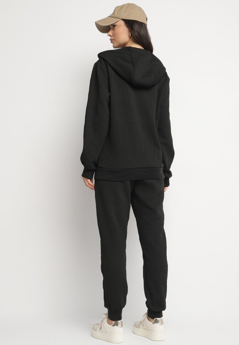 Czarny Komplet Dresowy Bluza z Kapturem i Joggery Rerialda