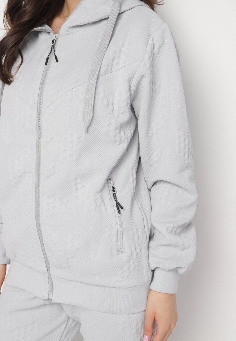 Szary Komplet Dresowy Bluza z Kapturem i Joggery Rerialda