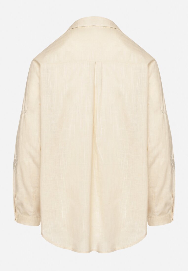 Ciemnobeżowa Bawełniana Koszula z Regulowanymi Rękawami Domira