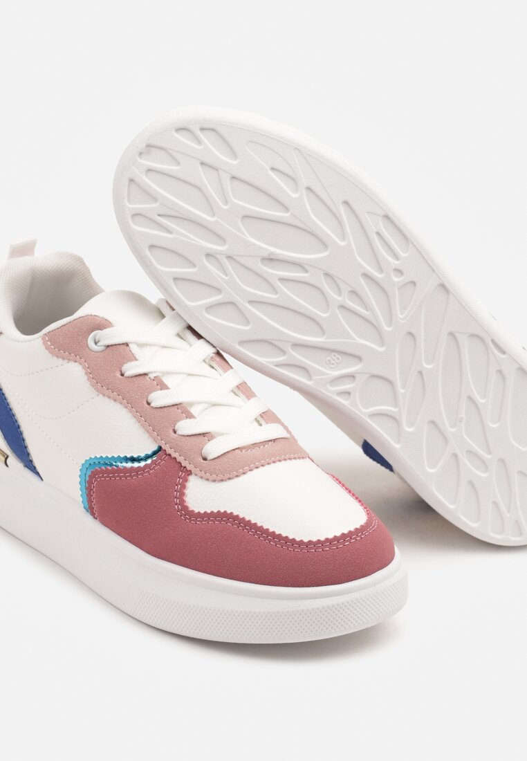 Biało-Różowe Sneakersy Ozdobione Metalicznymi Wstawkami Delarila