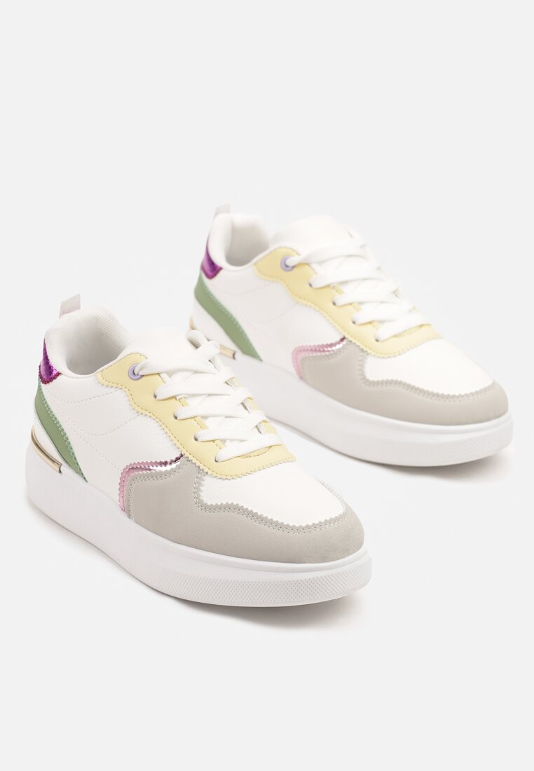 Biało-Zielone Sneakersy Ozdobione Metalicznymi Wstawkami Delarila