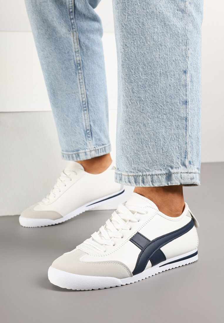 Biało-Granatowe Sneakersy w Stylu Klasycznych Tenisówek Dellasia