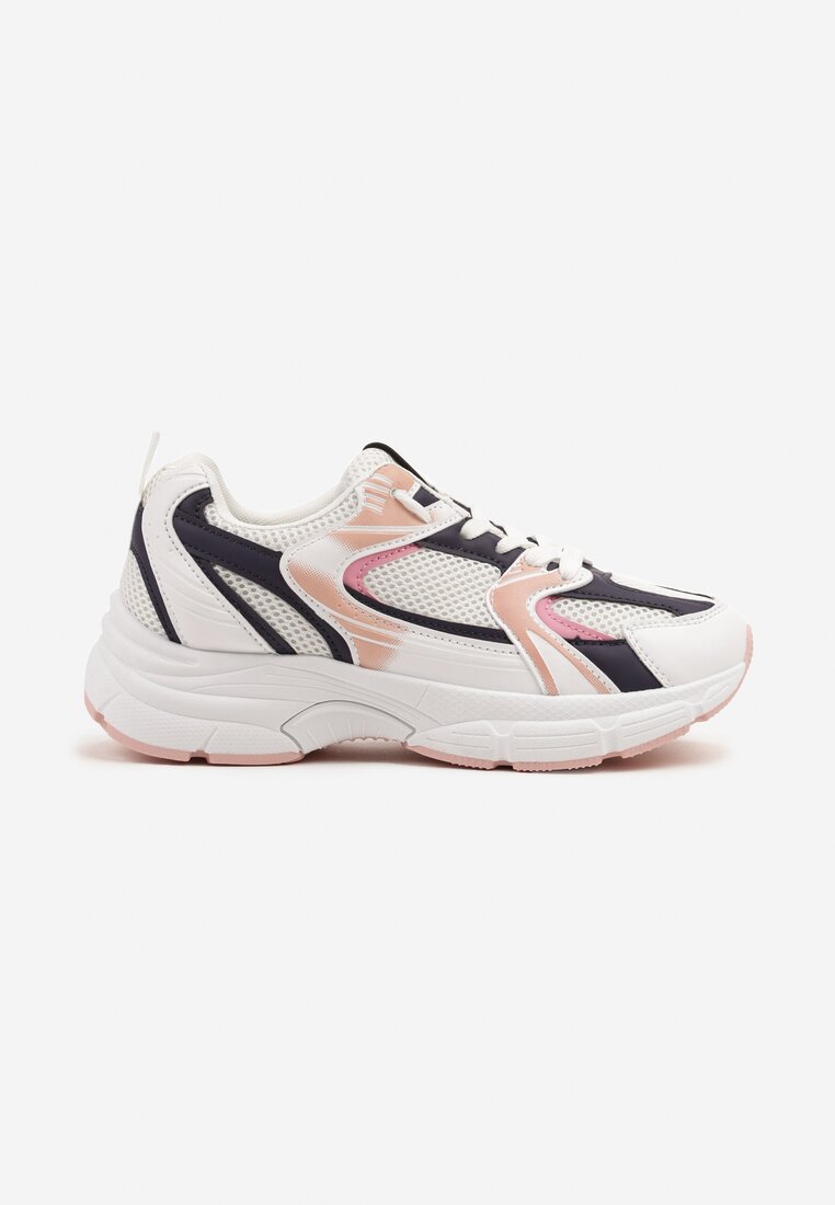Biało-Granatowe Sneakersy z Siateczką na Piankowej Podeszwie Vallexia