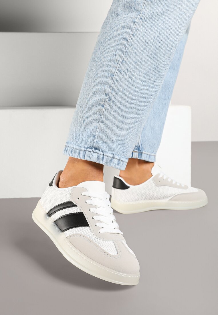 Biało-Czarne Sneakersy Tenisówki z Geometrycznym Wzorem Eleamila