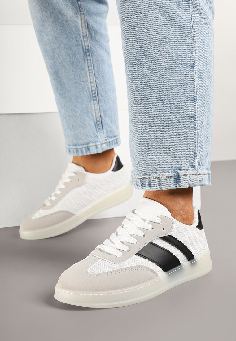 Biało-Czarne Sneakersy Tenisówki z Geometrycznym Wzorem Eleamila