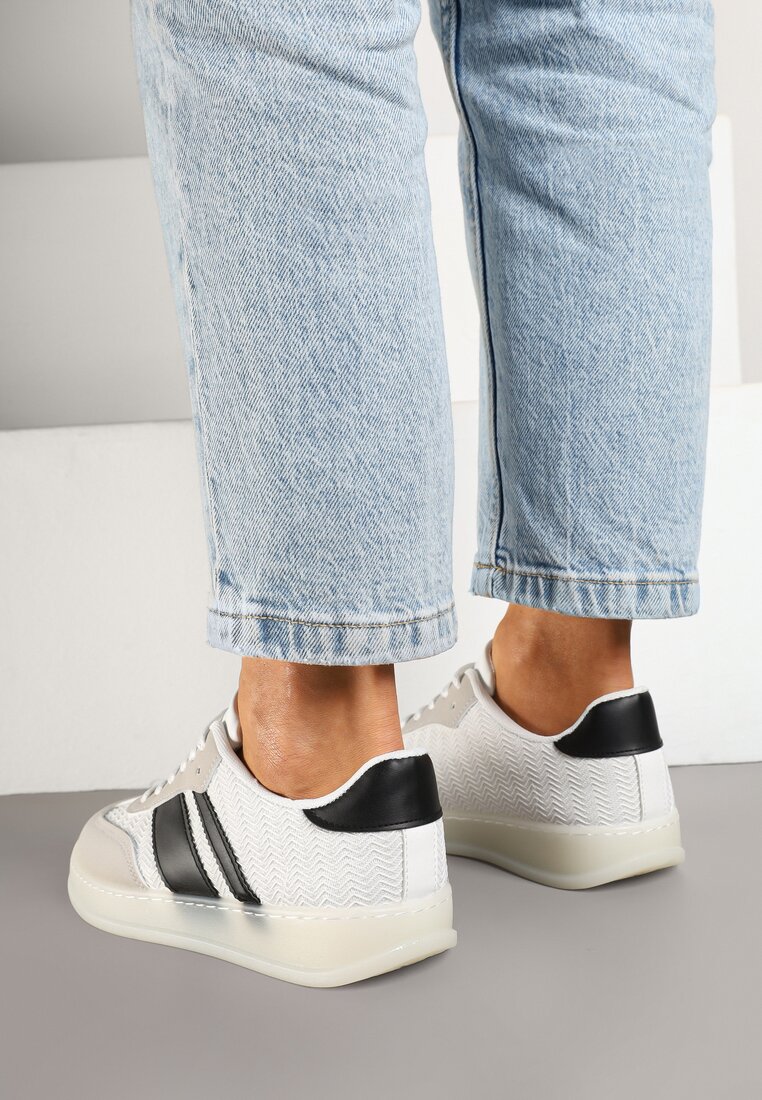 Biało-Czarne Sneakersy Tenisówki z Geometrycznym Wzorem Eleamila