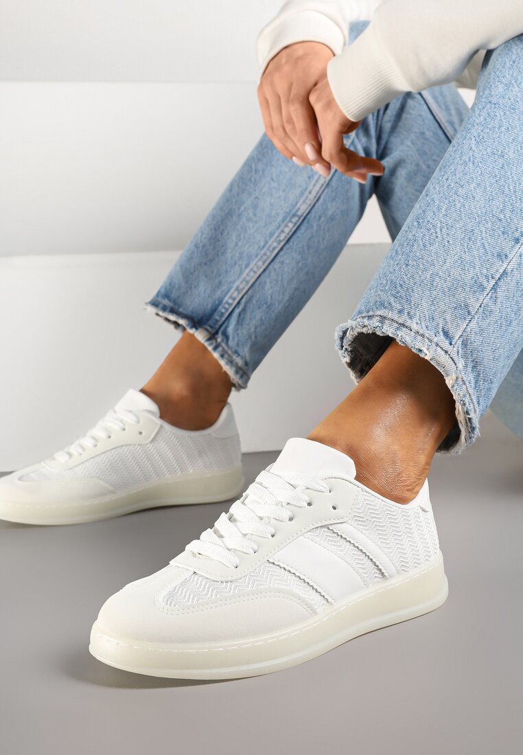 Białe Sneakersy Tenisówki z Geometrycznym Wzorem Eleamila